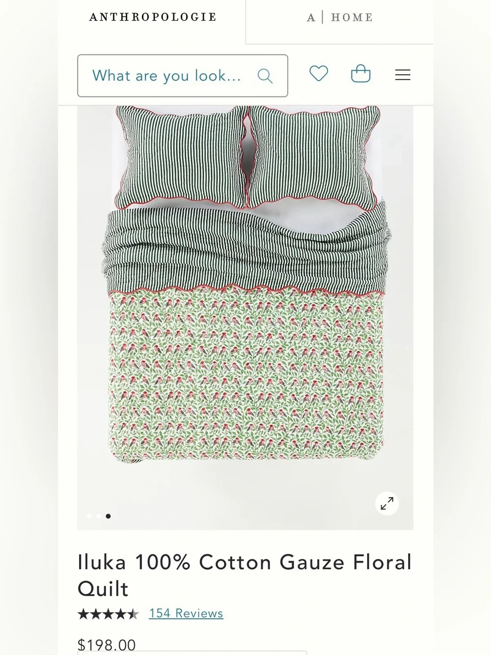 Anthropologie Iluka 100% Cotton Gauze Floral Quilt, with 2 Shams: NEW